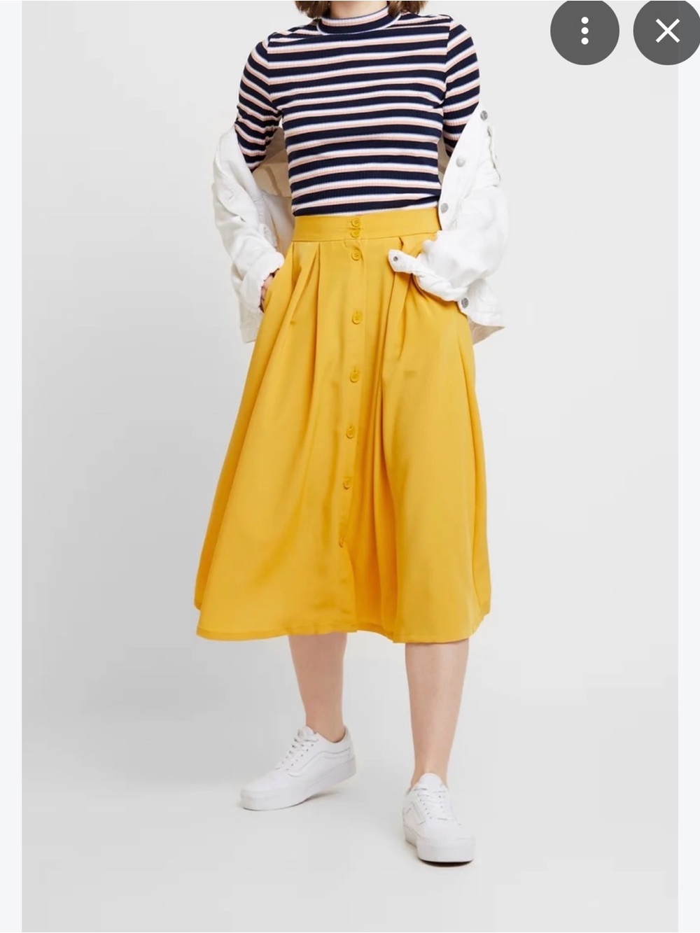 High-Waist Button-Front Midi Skirt in Mustard Yellow